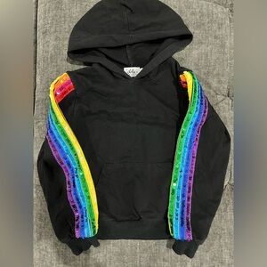 Lola + The Boys Black Hoodie with Colorful Sequin Stripes